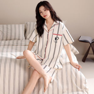 Miiow | Pure Cotton Summer Sleepwear Womens Comfortable Short Sleeve Shorts Home Clothes Set Breathable Lightweight Cartoon Pattern