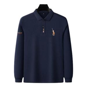 Áo Thun Nam Dài Tay Pure Cotton Embroidery Collar Polo Red Top Áo Thun Nam Dài Tay Mùa Thu Đông Mới Về Áo Thun Nam Thường Ngày