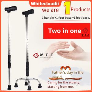 【Local shipment】Ajustable Heights Stainless Steel Walking Cane Safe Old Man Crutches Non-slip Telescopic T Handle Four Feet Convert Nordic Walking Stick Polse Canes for Elderly Walking Sticks