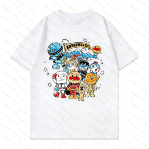 Bandai | Vintage A-Anpanman Friends Print T Shirt Harajuku Streetwear Funny Cartoon Crewneck Tops for Mens YK2 Shirts Woman t-shirts