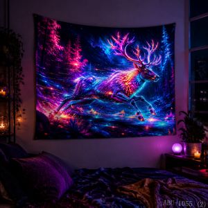 VIKAMA Dreamy Golden Moon Deer Flower Antler Mountain Landscape Art Christmas Tapestry Bedroom Living Room Dorm Home Decor Soft