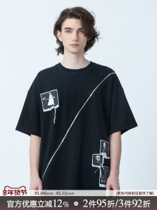 New Xinyinsu Mens T-shirt round Neck Short Sleeve Loose Fit Hip Hop Style Summer Casual Cotton Zipper Patch Work Top