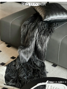 ELIN LONYAIN | Modern Luxury Black and White Abstract Faux Fur Throw Blanket