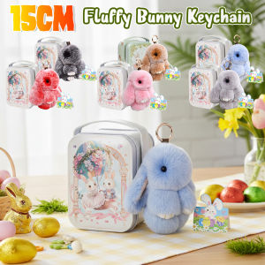15cm Fluffy Rabbit Pompon Bunny Keychain For Women Bag Car Key Chain Cute Rabbit Key Ring On Bag Car Trinket Pendant Gift