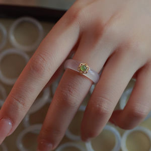 VENTFILLE S925 Sterling Silver Chalcedony Hotan Jade Ring for Woman Vintage Turquoise Jewelry Accessories Girls  Dropshipping