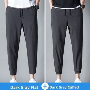 ROMON | Summer Lightweight Trendy Elastic Quick-Dry Sporty 9/10th Length Casual Pants with Elastic Waist