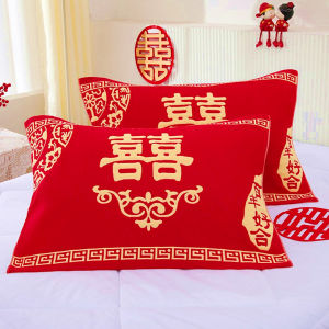 Thickened Pure Cotton Red Wedding Pillowcases 6 Layers Couple Gift Bedding Accessories Single Person Pillow Use