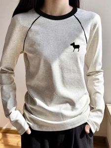 Womens Long Sleeve T-Shirt Patchwork Design Cotton Blend Thin Spring Autumn Base Shirt Korean Style Commute Creative Print