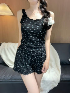 Summer Thin Short Sleeve Floral Print Modal Sleepwear Set Womens Sweet Home Clothes with Chest Pad Can Be Worn outside