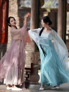 Wu Rui Xiang Adult Womens Classical Dance Performance Costume Slim Fit Maxi Skirt Elegant Ancient Style Fitness Fan Gear