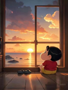 Bandai | Bộ Tranh Tô Màu Theo Số Anime Crayon Shinchan Ngắm Cảnh Hoàng Hôn - Tranh Sơn Dầu Không Khung Trang Trí Nhà Cửa Món Quà Lý Tưởng Cho Phòng Khách Phòng Ngủ