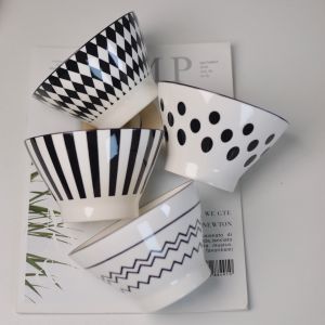 Japanese Style Ceramic Bowl with Floral Design High Footed Anti-Scalding Glazed under Color 5 Inch Diameter Dinner Bowl