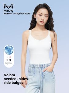 miiow | White Lace Tank Top Summer Outdoor Wear With Chest Pad Slim Design Butterfly Knot Sleeveless Base Shirt Versatile Style Nylon Spandex Blend