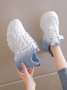Spring 2025 Womens Sporty Dad Shoes Breathable Lightweight Casual Sneakers Gradient Color Small Size Fashionable Flat Heel