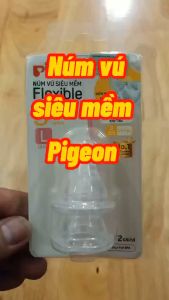 Set 2 cái núm vú cổ hẹp siêu mềm Pigeon Núm ti chống sặc chống đầy hơi cho bé (2 cái/vỉ) không BPA