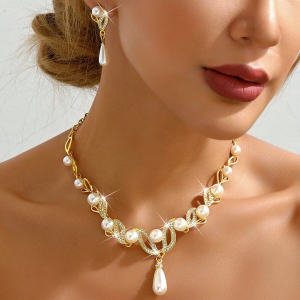 Necklace + Earrings Pearl Jewelry Set For Women Original Wedding Party Jewelry Grand Dress Collocation