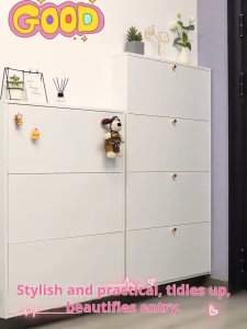 FurnishFiesta Large Capacity Multi-Layer Thin Steel Shoe Cabinet Slim Steel Tilt Out Shoe Cabinet Wall Mounted Floor Standing Shoe Rack for Entryway