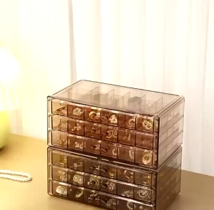 HOBWO กล่องเก็บเครื่องประดับ กล่องใส 72ช่อง 3ชั้น กล่องแหวน สีเทา/ขาว/ชมพู แบบลิ้นชัก กันฝุ่น  จัดส่ง24ชม