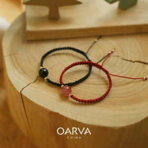 Handmade Natural Crystal Strawberry Crystal Bracelet with Red String Black Obsidian Couple Hand Rope Original Design Valentines Day Gift