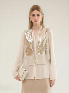 COCOBELLA | New Chinese Style Sequined Organza Vest Jacket