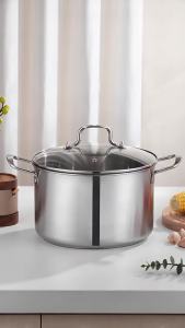 26cm Thickened Stainless Steel Stock Pot Large Capacity Double Handle Soup & Steamer Pot with Glass Lid