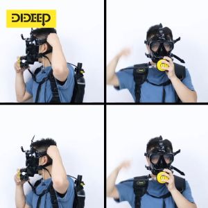 DIDEEP Masker Snorkeling Wajah Penuh untuk Menyelam Skuba Masker Snorkel Panorama Tampilan 180° dengan Dudukan Kamera & Tali yang Dapat Disesuaikan Masker Selam Anti-Kabut & Anti-Bocor yang Lebih Mudah Bernapas untuk Mendukung 1-4L Tangki Scuba Mini SMACO