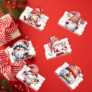 6-piece diamond-painted foldable irregular-shaped greeting card set Christmas dwarf design creative holiday greeting cards.