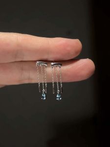 Blue Ice Drops Earrings Female Luxury Style BellineD Design Sensation Unique Threadflow Tassel Earrings Feminine Waterdrop Form