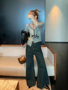 High Waist Wide Leg Straight Cut Jeans Design Sensation Loose Slimming Long Pants Retro Memory Floor Length Trousers