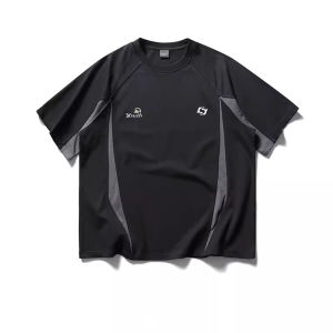 Japanese Style Color Block T-Shirt Mens Summer Casual round Neck Pure Cotton Half Sleeve Loose Match All Vintage Short Sleeve Top