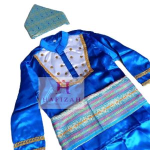 HAFIZAH Setelan Baju Adat Anak Bangka Belitung SD TK warna biru dengan Mahkota dan Selempang