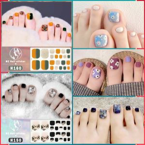 H151-164 3D Toenail Sticker Grid stripe Cartoon Gold Foil Geometric Fashion DIY Waterproof Nail Art Tearable and Durable Self-adhesive Full Cover Nails Sticker For Feet