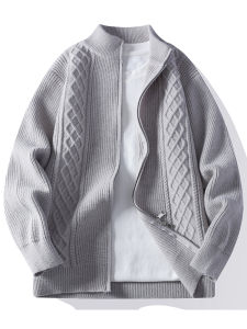Mens Knitted Zipper Cardigan Jacket Spring Autumn Stand Collar Stylish Casual Soft Polyester Fiber Long Sleeve Regular Fit