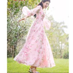 KODE 12815 Goldivia Floral Maxi Dress - long dress flower - dress lengan panjang - dress lengan terompet - dress vintage - dress retro
