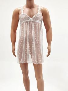 Đầm Ngủ Ren Gợi Cảm Dành Cho Nam Váy Ngủ Xuyên Thấu Váy Ngắn Kiểu Sissy Crossdresser Váy Liền Thân Cổ V Không Tay Đồ Lót Dệt Kim.