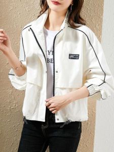 ลำลอง ผู้หญิงสั้นหลวม เสื้อแจ็คเก็ต ฤดูใบไม้ร่วง พลัสไซส์ งานเย็บปะติดปะต่อ พรางหุ่น หลากหลาย เสื้อโค้ท สไตล์เกาหลี ซิป แขนยาวเปิด คาร์ดิเกน