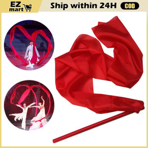 1.2m/3m Red Silk Gymnastic Gym Ribbons Dance Ribbon Rhythmic Art Gymnastic Ballet Streamer Twirling Rod Stick for Training