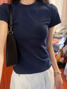 Slim American Style Dark Blue Crewneck Short Sleeve T-shirt