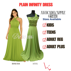 D12 Trading / Plain Infinity dress AVOCADO / APPLE GREEN with tube attached (kids teens adult plus) for Wedding Bridesmaid and Special Occasion