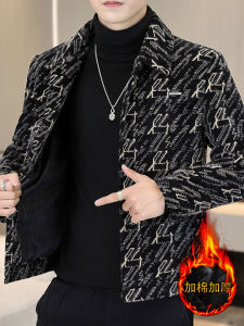 Mens Winter Woolen Jacket Thickened Short Casual Style Fashion City Youth Outerwear Windproof Single Button Closure Regular Fit