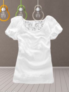 plus Size Black White T-Shirt Women Summer Large Collar Bubble Sleeve Slimming Short Sleeve Lace Commute Style Korean Version