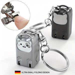 1pcs Exquisite Kitten Keychain Foldable Nail Cutter Stainless Steel Nail Clippers Rotary Toenail Fingernail Manicure Trimmer