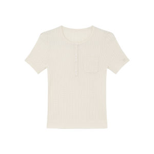 Semi-Opening Round Neck Slim Fit Summer Knit Top