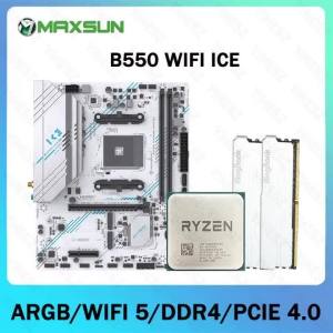 Wafu | MAXSUN B550M Motherboard Support AMD R7 5600 5700X DDR4 3200Mhz USB3.1 PCIE 4.0 AM4 ARGB WIFI5 BT4.2 B550M GAMING WIFI ICE