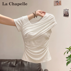 La Chapelle | White Off-Shoulder Mesh Patchwork T-shirt