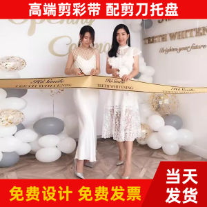 Professional Customized Opening Ribbon Cutting Supplies Prop Set Classy Texture Bright Royal Silk Brand Logo