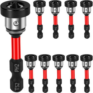 OIMG | Magnetic Drywall Screw Setter Bits – Adjustable Depth PH2 Positioning Bits with Removable Aluminum Collar S2 Steel Hex Shank