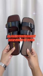 YOTO Two Adjustable Leather Strap Casual Slip On Flat Slipper Fashionable Flat Sandals for Women