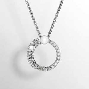 💖Swarovski💖(New)Matrix silver round cut white pearl diamond pendant necklace S925 sterling silver womens fashion necklace hypoallergenic non-allergenic Valentines Day gift birthday gift for girlfriend bestie