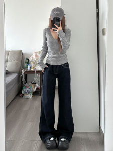 Quần Jeans Ống Rộng Cạp Thấp Dài Cho Nữ Mùa Xuân Thu Đông Quần Jeans Denim Thường Ngày Dài Đến Sàn Cạp Cao